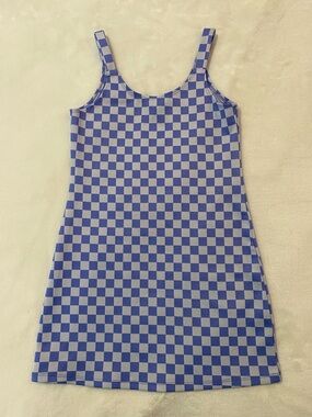 Urban Rose Light Blue & White Checkerboard Tank Jumper Dress Size S ✨